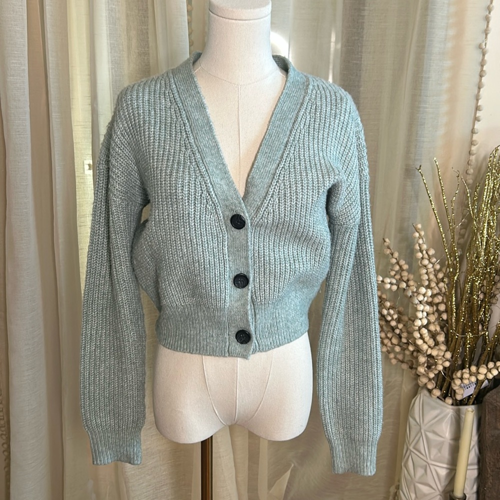 HUDSON NORTH Sz Small Light Green Knit Cardigan Sweater Button up